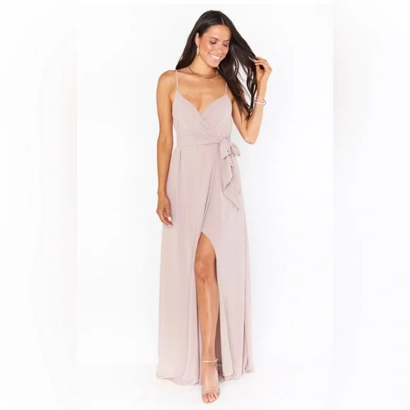 knee length dresses for ladies Jasmine Halter Maxi Dress, in Light Pink Luxe Satin, Size: Xs | Show Me Your Mumu main image 1